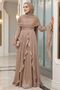 - Ruffle Detailed Mink Hijab Evening Dress 53981V