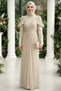 Drapeli Beige Hijab Evening Dress 70196Bej