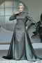 Beaded Khaki Hijab Evening Dress 23310Hk