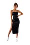 Vs-1023 Butterfly Brown Thin Straps Gathered Slit Midi Dress - 3