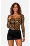 Women's Black-Camel Patterned Square Neck Blouse Be510