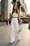 enter Women's White High-Waist Palazzo Pants