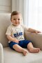 Baby boy bear print bear bouclé embroidered shorts 2-piece summer outfit set, top and bottom, 3-6-9-12 months - 2