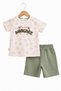 Baby boy chenille embossed embroidered summer top and bottom 2-piece set, 6-24 months, short sleeve with shorts. - 2
