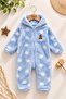 Welsoft hooded baby romper polka dot zipper plush winter warm jumpsuit 6-9-12-18 months - 2