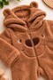 Baby Boy Jumpsuit with Teddy Bear Ears, Hooded Plush Zippered Winter Jumpsuit 0-12 Months - 4
