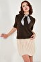 Wool Blend Regular Fit Scarf Collar Short Sleeve Knitwear Sweater Women's Sweater 4617023 - 5
