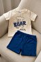 Baby boy bear print bear bouclé embroidered shorts 2-piece summer outfit set, top and bottom, 3-6-9-12 months