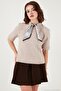 Wool Blend Regular Fit Scarf Collar Short Sleeve Knitwear Sweater Women's Sweater 4617023 - 4