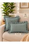 Lina Vintage Linen Gingham Ruffled Throw Pillow Cover Emerald Green