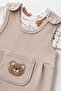 Baby Boy Süzene Teddy Bear Short Sleeve Snap-On Bodysuit & Ribbed Salopet Jumpsuit & Socks 3-Piece Set 3-6-9 - 4