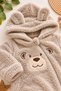 Baby Boy Jumpsuit Welsoft Sweet Teddy Bear Embroidered Plush Hooded Zippered Cuffed Winter Jumpsuit 0-12Months - 4
