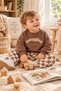 Baby boy snuggles embroidered sweatshirt checkered pants 2-piece bottom top set 9-24 months old - 3