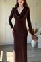 Elegant Maxi Brown Dress with Degaje Collar and Padding - 3