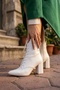 Eliz White Pointed Toe (7cm) Heeled Lace-Up Casual Women's Boots - 4