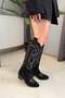 Women's Jasire Black Suede Embroidered Western Cowboy Boots - 6
