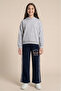 Girl's Sweatpants with Embroidery and Fleece Inside, Navy Blue Color