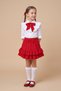 Girls' Red Scarf Polka Dot Ruffle Collar White Long Sleeve Shirt Red Double Ruffle Skirt October 29 April 23 Show Outfits - 2