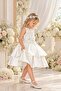 Girl's Lace Roba Floral Detailed Layered Matte Satin Bow Crown Accessory Evening Dress - 6