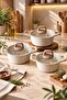 Obsidian 6 Piece Cast Granite Cookware Set Cappucino |   Non-Stick, Scratch-Resistant Glass Lid Deep Pot Set Dowry Box |   16-18-20 cm - 2
