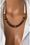 Natural Stone Coffee & Cream Coral Wood Bead Detail Design Necklace - 4