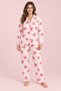 Plus Size Suede Women's Pajama Set Cream Pink Butterfly Patterned
