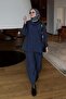 Collar Detailed Tencel Tunic Trousers Set Navy Blue - 7