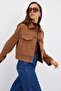 Knitted Detailed Pocket Short Suede Jacket Brown - 5