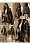 Women's Black Shawl Patterned Woven Poncho Pnc05 - 3