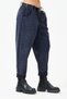 Women's Navy Blue Italian Wide Fit Belted Leopard Patterned Faux Leather Trousers - 6