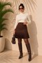 Women's Plus Size Pleated Bottom High Waist Back Zipper Closure Stretchy Crepe Woven Short Skirt