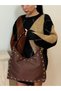 Women's Brown Lilac Model Casual Suede Shoulder Bag with Staple Detail - 5