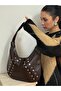 Women's Brown Pearl Model Staple Detailed Shoulder Bag - 6