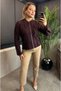 Burgundy Knitwear Cardigan with Lurex Fine Weaving Detail - 2
