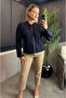 Navy Blue Knitwear Cardigan with Lurex Fine Woven Detail