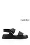 Women's Black Buckle-Strapped Genuine Leather Sandals