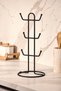 Black 6 Compartment Cup Hanger Mug Cup Organizer Countertop Stainless Metal - 3