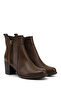 Women's Coffee Floater Zippered Thick Heeled Genuine Leather Boots - 4