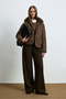 Estella Women's Detachable Fur Button Detailed Padded Coat Brown - 4