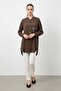 Women's Buttoned Long Tunic with Brooch Detail -10763 Brown