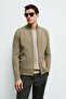 Enrico Zippered High Collar Knitwear Cardigan Beige - 3