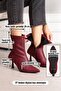 Marya Women's Burgundy Stretch Leather Pointed Toe Warm Lined Zippered 7 cm Thin Heeled Boots Bootie - 5