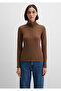 Button Detailed Mock Neck Brown T-Shirt Fitted / Bodycon Cut 1613614-71590 - 4