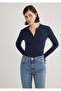 Button Detailed Navy Blue T-Shirt Fitted / Fitted Cut 1612915 -82318 - 3
