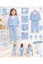 Girl's Blue Floral Appliqué Jacket Set for 2-3-4-5 Years Old, Spring Stylish Holiday Outfit Combination