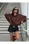 Women's Brown Lined Oversize Balloon Cut Suede Coat 32092
