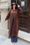 Women's Brown Soft Textured Long Knit Cardigan