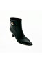 Black Leather Thin Heeled Women's Boots – 7 cm Heel, Stone Detail, Genuine Leather Lining - 5