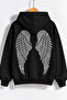 Women's Wing Stone Printed Hooded Oversize Sweatshirt Black