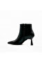 Black Leather Thin Heeled Women's Boots – 7 cm Heel, Stone Detail, Genuine Leather Lining - 3